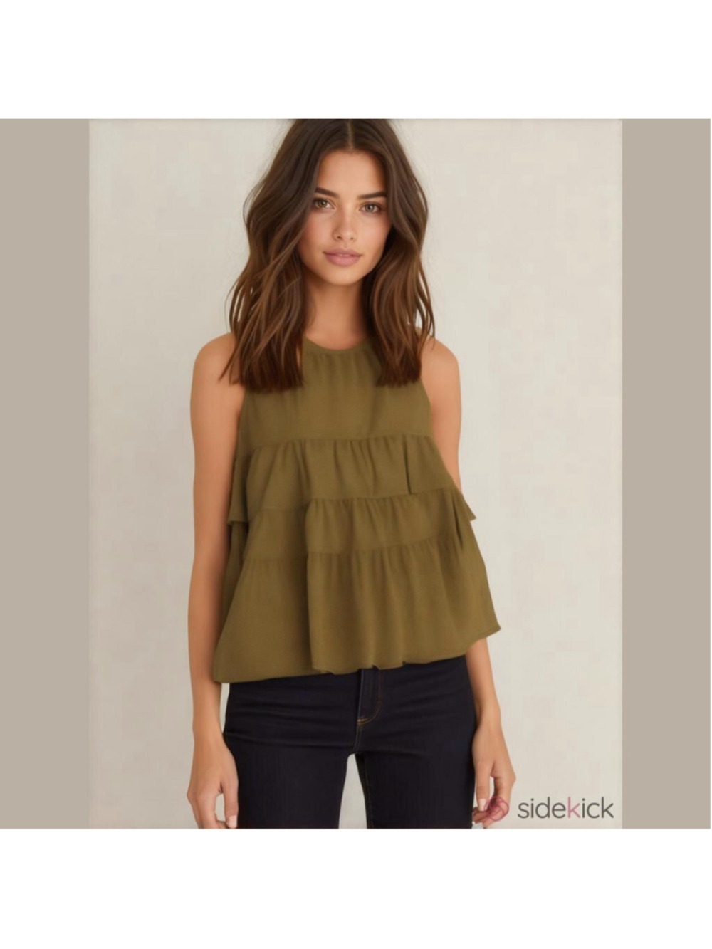 Banana Republic khaki green ruffled waffle fabric tank top XS